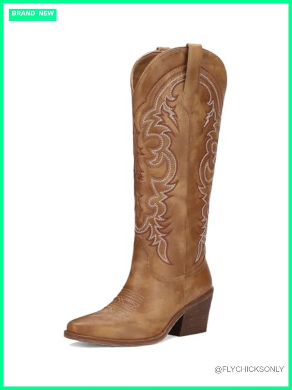 Women's Embroidered Western Cowboy Knee High Wide Calf PU Leather Boots